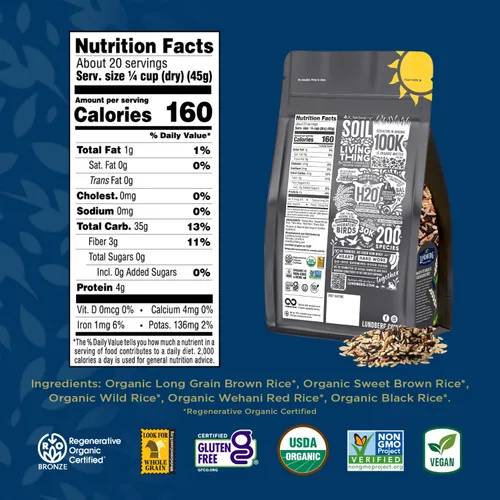 Miniatura 2 de Lundberg Arroz orgánico regenerativo certificado silvestre – Variedades marrón, rojo y negro, 32 onzas