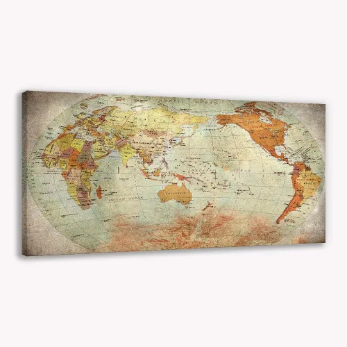 BYXART Lienzo decorativo de mapa del mundo, arte de pared vintage para sala de estar, arte de pared retro, mapa del mundo, lienzo estirado para sala
