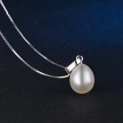 Miniatura 4 de Collar con colgante de perlas cultivadas de agua dulce de plata de ley 925 para mujeres y niñas, dije de lágrima con colgante de perlas chapadas