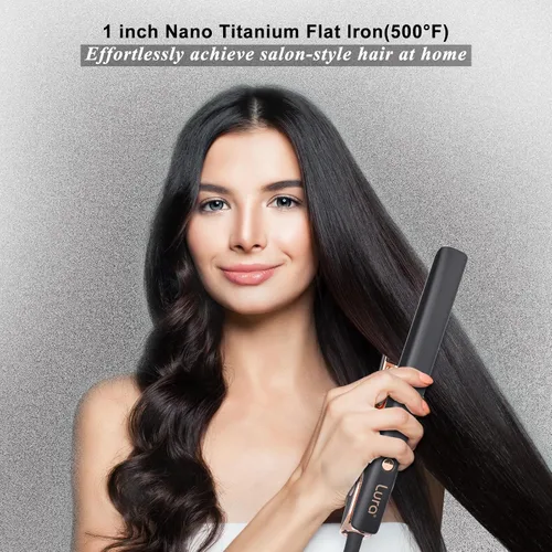 Miniatura 7 de LURA - Planchas planas de titanio de iones negativos para mujeres negras, alisadores de pelo de doble voltaje para mujeres, alisador y rizador