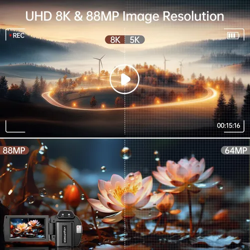 Miniatura 2 de Cámara de video 8K 88MP UHD WiFi Vlogging Cámaras para YouTube 18X zoom digital IR visión nocturna 3.0 pulgadas videocámara pantalla táctil