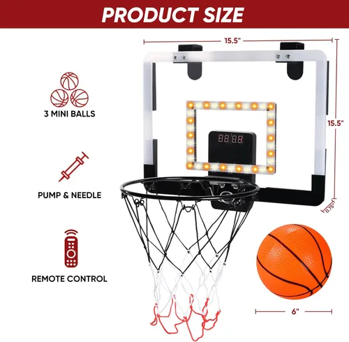 Miniatura 3 de Mini aro de baloncesto interior para niños para puerta pared habitación con 3 bolas marcador electrónico