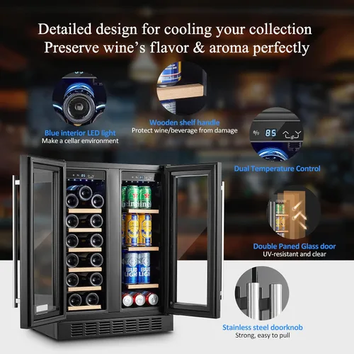 Miniatura 5 de BODEGA Refrigerador de bebidas negro, enfriador de vino y bebidas de doble zona de 24 pulgadas debajo del mostrador, refrigerador de bebidas