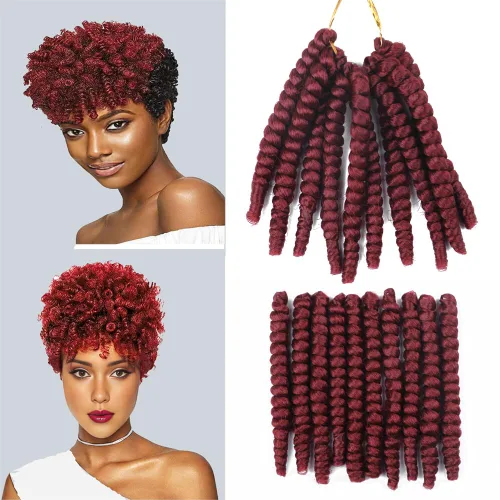 Miniatura 33 de Saniay - 3 paquetes de trenzas de ganchillo cortas trenzadas de ganchillo con espiral, rizos con espiral jamaicana, 20 mechones por paquete