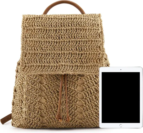 Miniatura 5 de Ayliss Bolso de mano de paja para mujer, bolso de hombro de verano, tejido a mano, bolso de mano para playa, bolsa de hobo, Caqui, S