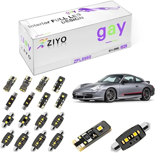 ZIYO ZPL8960 - (12 bombillas) Kit de luz LED interior de repuesto para Porsche 911 996 / Carrera/Turbo/Targa 1997-2005 + paquete de bombillas de