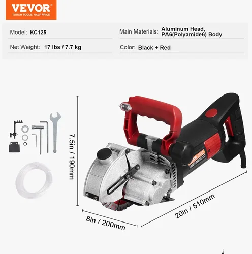 Miniatura 7 de VEVOR Wall Chaser, máquina ranuradora de 4800 W con guía láser de 6500 rpm, profundidad máxima de ranura y ancho de 1.6 x 1.65 pulgadas, máquina