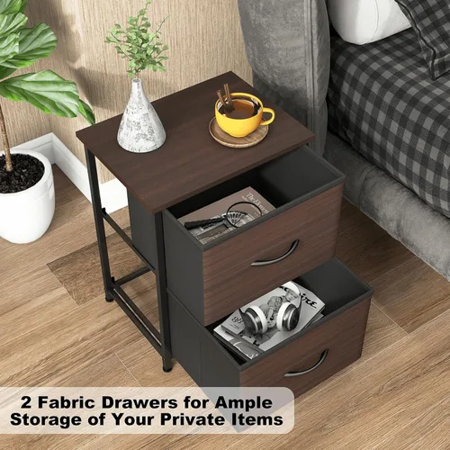 Miniatura 3 de LubanNese Mesita de noche con 2 cajones de tela, mesita de noche pequeña para habitación de los niños, mesa auxiliar con parte superior de madera