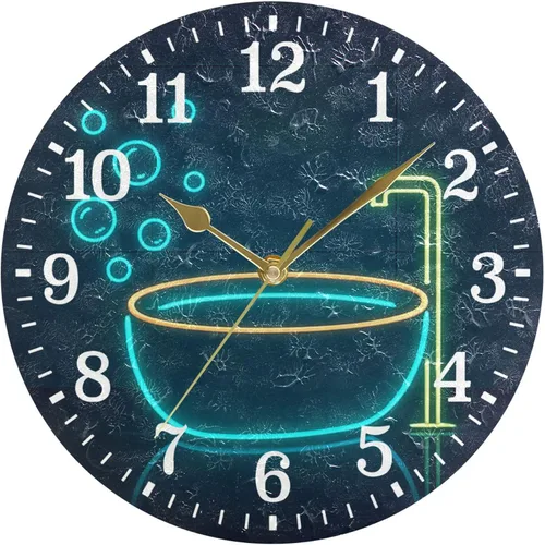 Miniatura 22 de JUNZAN Reloj de bañera con vino romántico espumoso y velas, reloj de pared silencioso de 10 pulgadas, pequeño reloj redondo, decoración de cocina