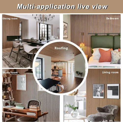 Miniatura 6 de Paneles acústicos de listones de madera de 4 piezas para una decoración elegante y reducción de ruido, panel texturizado 3D para techo y pared
