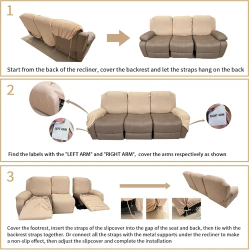 Miniatura 6 de JIVINER Fundas de sofá reclinable de 8 piezas, fundas elásticas de jacquard para sofá reclinable, fundas para sala de estar, protector suave de 3