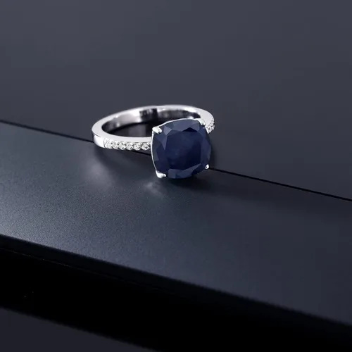 Miniatura 10 de Gem Stone King Anillo de compromiso de plata de ley 925 con piedra preciosa de corte cojín de 0.39 pulgadas Anillo de compromiso de aniversario