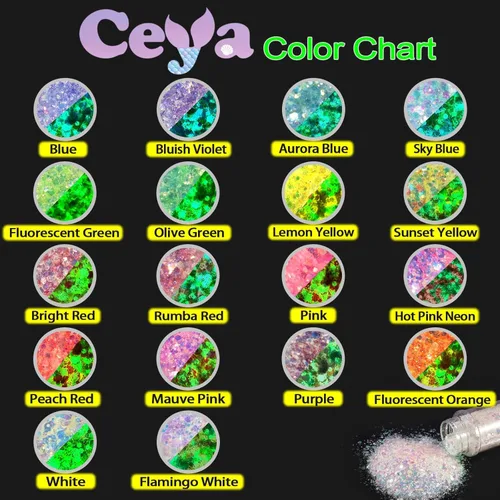 Miniatura 3 de Ceya Brillantina que brilla en la oscuridad, 3.3 onzas/3.35 oz, mezcla de purpurina blanca luminosa y gruesa, copos de polvo fino, lentejuelas