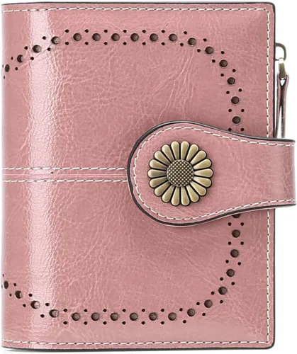 SENDEFN - Billetera pequeña de piel auténtica para mujer, diseño plegable con ventana para tarjeta de identificación