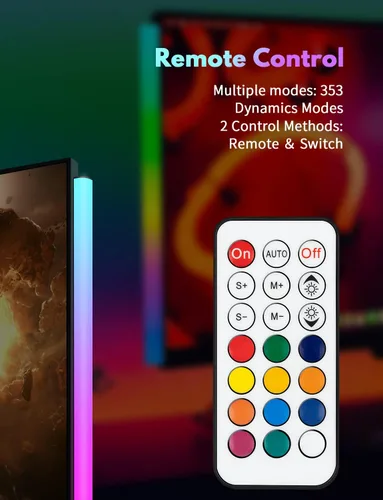 Miniatura 3 de JUSJUBR 2 piezas de luz RGB debajo del monitor, luz de juego con 353 modos de color, luz de escritorio LED con control remoto para configuración