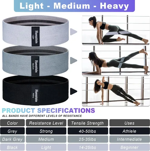Miniatura 2 de Honmein Bandas de Resistencia para Entrenamiento, Juego de Bandas de Ejercicio de 3 Niveles para Mujeres y Hombres, Bandas de Caderas, Piernas