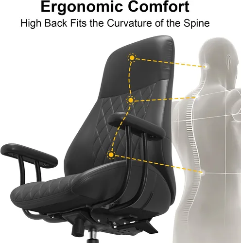 Miniatura 4 de E-Ser Silla de escritorio de cuero, silla de oficina moderna de mediados de siglo, negro Soporte lumbar, ergonómico, giratorio de 360°, ruedas