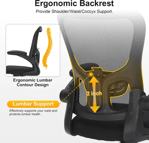 Miniatura 4 de Silla de oficina ergonómica de malla, soporte lumbar ajustable, brazos abatibles, silla giratoria para computadora con respaldo transpirable