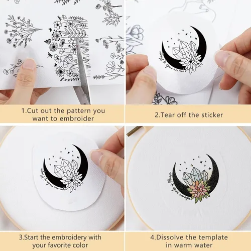 Miniatura 3 de Papel de bordado estabilizador soluble en agua, 4 hojas, 60 piezas, papel de bordado bohemio para pegar y coser que se lava, papeles