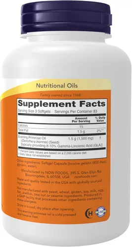 Miniatura 2 de NOW Foods Suplementos, Aceite de Onagra 500 mg con GLA de origen natural (ácido gamma-linolénico), 250 cápsulas blandas