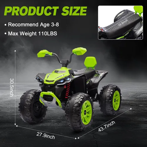 Miniatura 7 de Juguetes de paseo de 24 V para niños grandes, ATV para niños de 2 plazas, ruedas con potencia con suspensión de 4 ruedas, luces LED, música, Azul