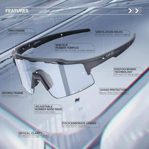 Miniatura 3 de KAPVOE Gafas de sol de ciclismo fotocromáticas para bicicleta de montaña, transparentes, MTB en bicicleta, equitación, béisbol, correr, golf