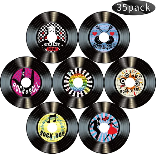 Boao 35 piezas de 7 pulgadas de los años 1950 decoración de música rock and roll, decoración retro de los años 70, decoración de pared de discos