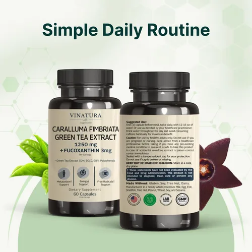 Miniatura 9 de VINATURA Caralluma Fimbriata, EGCG 45% Extracto 1250mg + Fucoxantina 3mg por porción, para apoyo inmunológico, energía y enfoque mental - 60