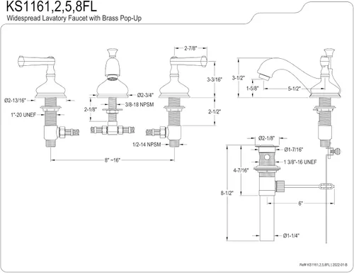 Miniatura 2 de Kingston Brass KS1162FL Royale - Grifo de lavabo generalizado, latón pulido, centro ajustable de 8 pulgadas
