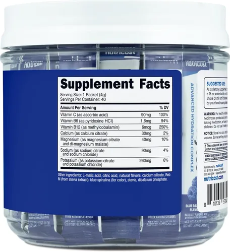Miniatura 5 de Nutricost Complejo de electrolitos, sabor a frambuesa azul, 40 paquetes de varillas - Complejo de hidratación avanzada