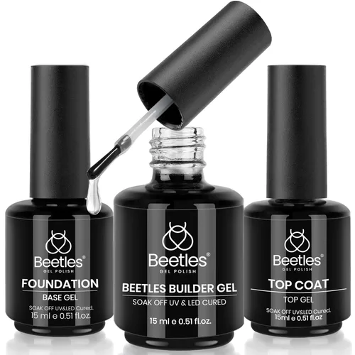 Miniatura 8 de Beetles 2 Piezas Juego de Base y Capa Superior de Gel Libre de Hema Sin Limpieza, Fórmula Suave Mejorada Capa Superior Brillante Esmalte de Uñas