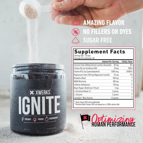 Miniatura 2 de Xwerks Ignite - Polvo de preentrenamiento para hombres y mujeres, polvo natural de bebida energética preentrenamiento, fórmula keto sin gluten