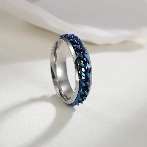 Miniatura 78 de Anillos giratorios para la ansiedad para hombre, anillos clásicos de cadena para mujeres y adultos, anillo de acero de titanio