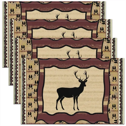 Miniatura 16 de Lodge - Juego de 4 manteles individuales de cabina con diseño de silueta de pino y oso gris, tapetes de cocina para mesa de comedor, animales