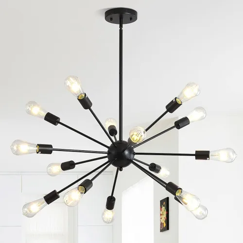 Miniatura 11 de Sputnik Candelabros modernos de 15 luces, lámpara plateada de techo de mediados de siglo, pantallas clásicas para comedor, cocina, pasillo