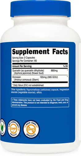 Miniatura 5 de Nutricost Quercetina 800 mg, 240 Cápsulas con Bromelaína - 120 Porciones