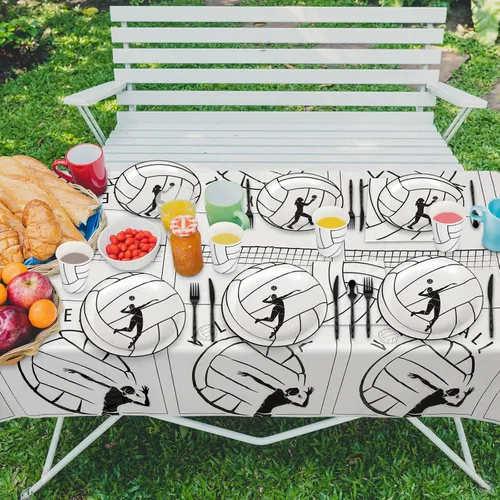 Miniatura 6 de durony 130 piezas de suministros de fiesta de voleibol, mantel de plástico, platos, tazas, servilletas, cubiertos, voleibol, decoraciones