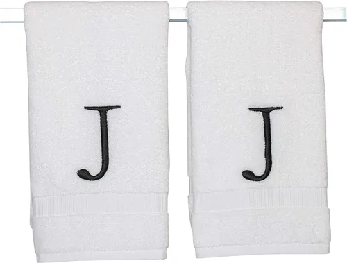 Miniatura 255 de Toalla de mano con inicial beige para baño, toalla bordada decorativa de calidad de hotel de lujo con monograma para tocador, spa, certificado