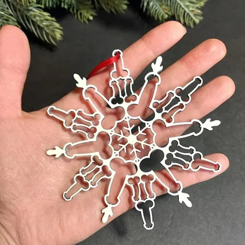 Miniatura 4 de Adorno de copo de nieve con pene - El adorno más divertido del siglo, divertido adorno de copo de nieve para árbol de Navidad, espejo retrovisor