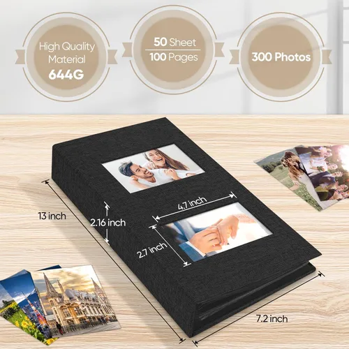 Miniatura 2 de Álbum de fotos de 4 x 6 pulgadas, 200 bolsillos para regalos de boda, libro de recuerdos de tapa dura de lino con ventana frontal para aniversario