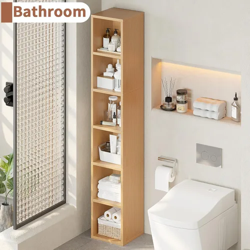 Miniatura 8 de ALISENED 70.8" 6 Tier Tall Narrow Bookshelf, 6 Shelf Wooden Corner Bookcase, Modern Skinny Cubes Storage Organizer Display Shelving for Bedroom