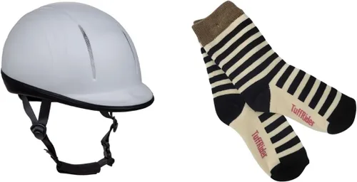 TuffRider Starter Basic - Casco de equitación para jinetes ecuestres con varios calcetines de tira Blanco
