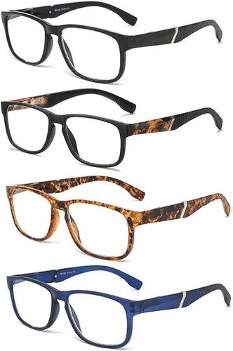 Paquete de 4 lentes de lectura para hombres y mujeres, bloqueo de luz azul, para lectura de computadora, bisagra de resorte, lentes antirreflejos