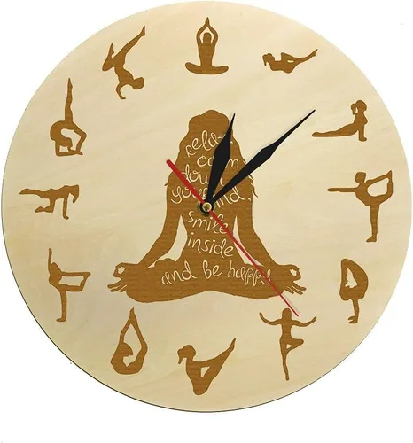 XDG Reloj de pared de madera para yoga, decoración del hogar, meditación, yoga espiritual, silencioso, sin tictac, yoga, estudio de yoga, arte de