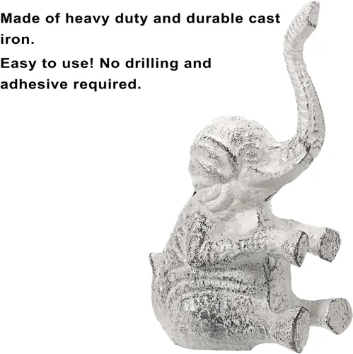 Miniatura 9 de Sumnacon Tope de puerta de hierro fundido con diseño de elefante – Tope de puerta resistente para evitar perforar agujeros, tope de puerta de hierro