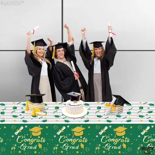 Miniatura 7 de KatchOn, Mantel de graduación verde y dorado, extra grande de 108 x 54 pulgadas, paquete de 3 unidades, mantel de graduación de felicitaciones