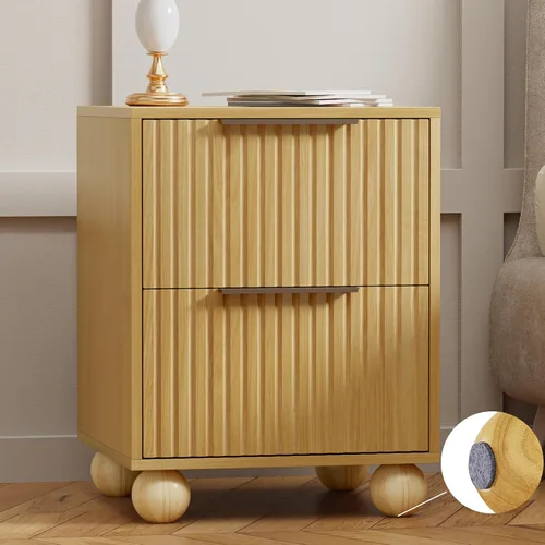 Miniatura 28 de Mesita de noche con 2 cajones de almacenamiento, mesa auxiliar moderna para dormitorio con asa recortada, mesitas de noche grandes para dormitorio