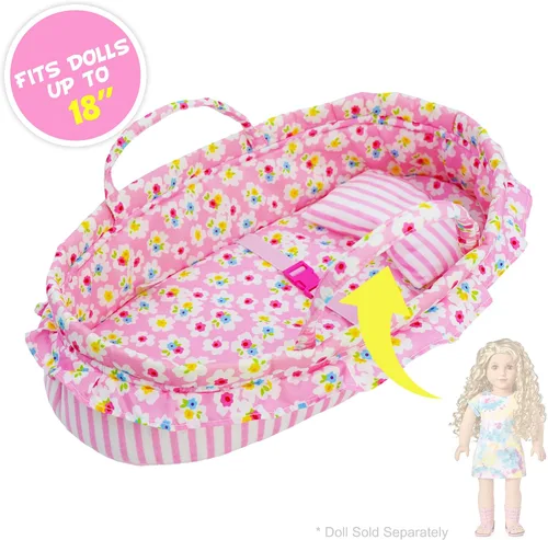 Miniatura 5 de June Garden Cozy Dream - Moisés portátil para muñecas de bebé, se adapta a muñecas americanas de hasta 18 pulgadas, almohada suave y hebilla
