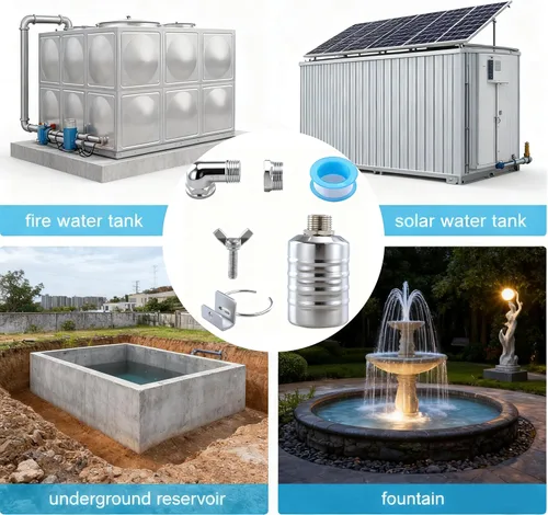 Miniatura 6 de Paquete de 2 válvulas de flotador de agua, control automático de nivel de acero inoxidable con conexiones de 1/2 y 3/4 pulgadas para peceras