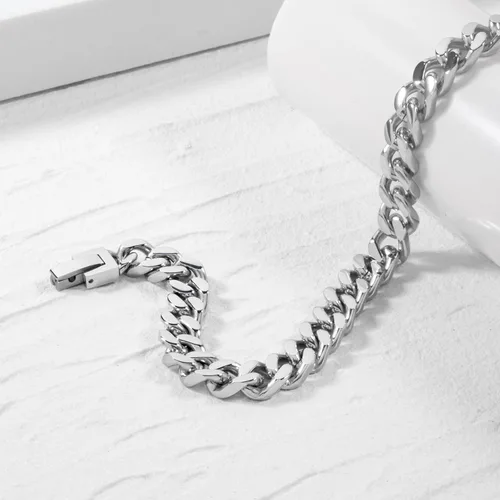 Miniatura 3 de Tuewut Pulsera de eslabones cubanos de acero inoxidable de 0.315in para hombresmujeresniños, platachapado en oro de 18 quilates de 789 pulgadas